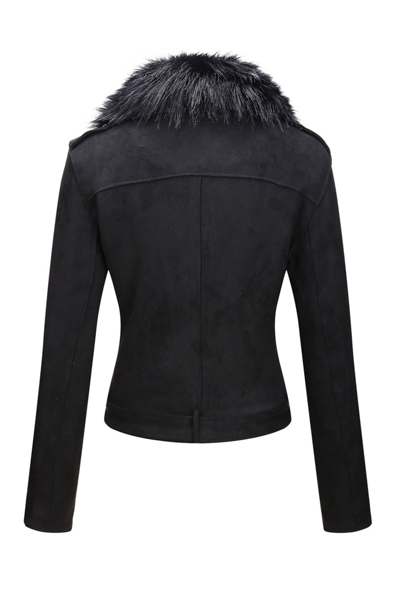 Bellivera Women's Faux Suede Leather Jacket Motocycle Sherpa-Lined Coat with Detachable Fur Collar 8830 Black M - Image 2