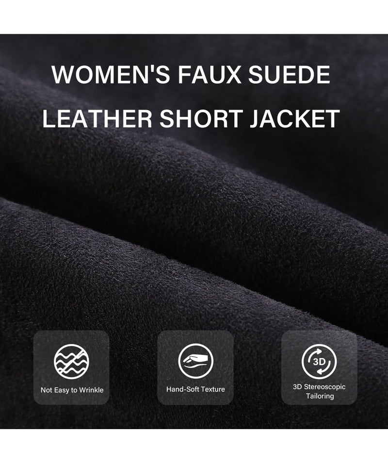 Bellivera Women's Faux Suede Leather Jacket Motocycle Sherpa-Lined Coat with Detachable Fur Collar 8830 Black M - Image 5