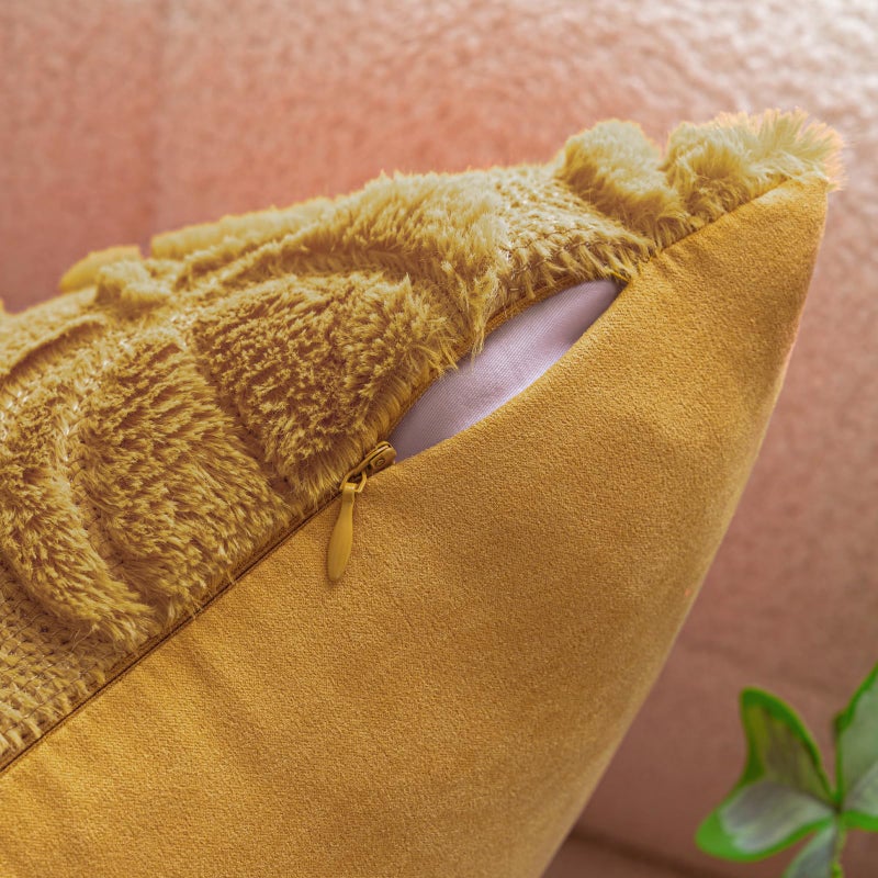 Cosibono Pumpkin Fall Decorative Covative Coversing 12 "X20" مجموعة من 2 خردل من أغطية وسادة الفراء الناعمة الصفراء لحصاد الخريف رقيقة وفرة سادة للحالات لمزرعة هالوين ديكور - Image 3