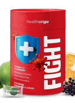 healthsetgo Immunity Gummies for Kids | Vitamin C, E & Zinc | Elderberry Antioxidant | Low Calories | Vegan, Gluten, Gelatin Free | Mango Flavour | 30 Pack  - Image 1