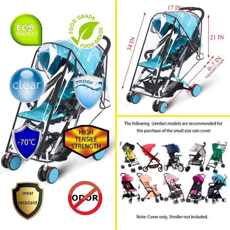 AncBace Baby Stroller Rain Cover Umbrella Weather Shield Accessories Universal Size Protect from Rain Wind Snow Dust Water Proof Ventilate Clear Food Grade Materia EVA Plastic Zipper Black (Small) - Image 4