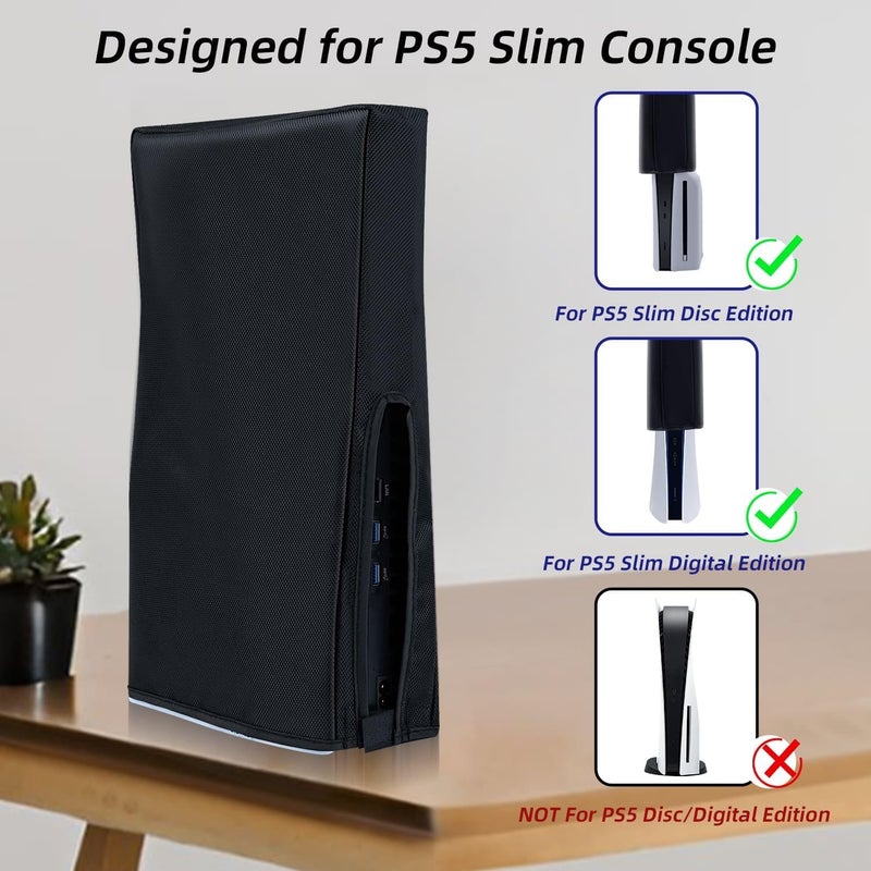 مكبازل غطاء الغبار العمودي من ماكبيزل لجهاز PS5 Slim فقط، غطاء واقٍ مضاد للخدوش لحماية غلاف جهاز PS5 Slim الإصدار الرقمي ونسخة القرص - أسود (لجهاز PS5 Slim فقط) - Image 2