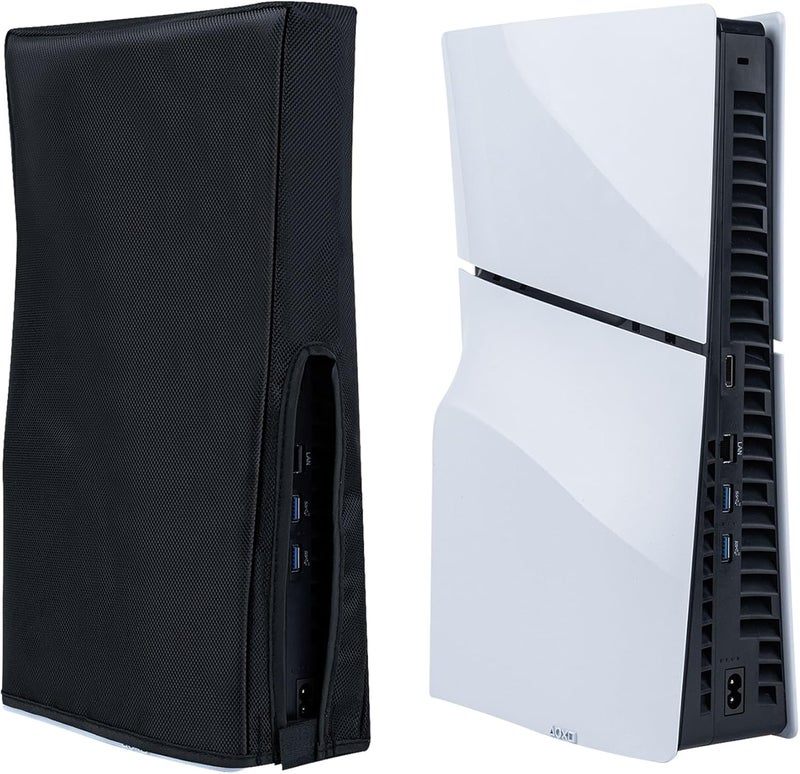 مكبازل غطاء الغبار العمودي من ماكبيزل لجهاز PS5 Slim فقط، غطاء واقٍ مضاد للخدوش لحماية غلاف جهاز PS5 Slim الإصدار الرقمي ونسخة القرص - أسود (لجهاز PS5 Slim فقط) - Image 1