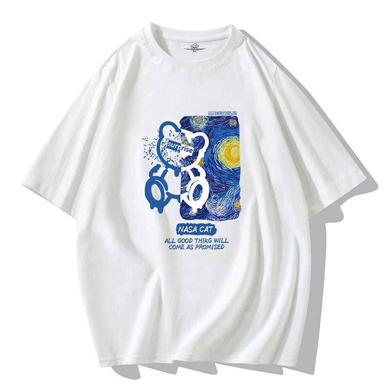 2025 Summer Short-Sleeved T-Shirt For Men, Korean Style Ins Printed Cotton Base Shirt, Trendy Brand Round Neck Half-Sleeve T-Shirt Men'S T-Shirt - Image 2