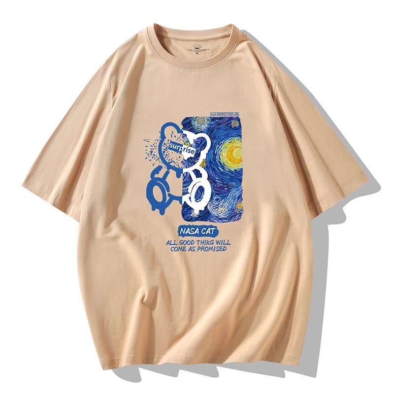 2025 Summer Short-Sleeved T-Shirt For Men, Korean Style Ins Printed Cotton Base Shirt, Trendy Brand Round Neck Half-Sleeve T-Shirt Men'S T-Shirt - Image 1