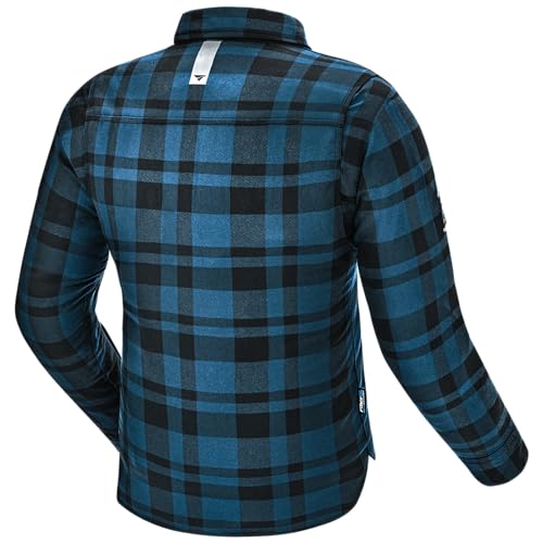SHIMA RENEGADE MEN 2 Motorcycle Shirt for Men - Armored Plaid Biker Flannel Jacket with FiberQL - Aramid and Cooling layer, CE Back, Shoulder, Elbow Protectors, Zipper and Snap Closure (Blue, XXL) - Image 2