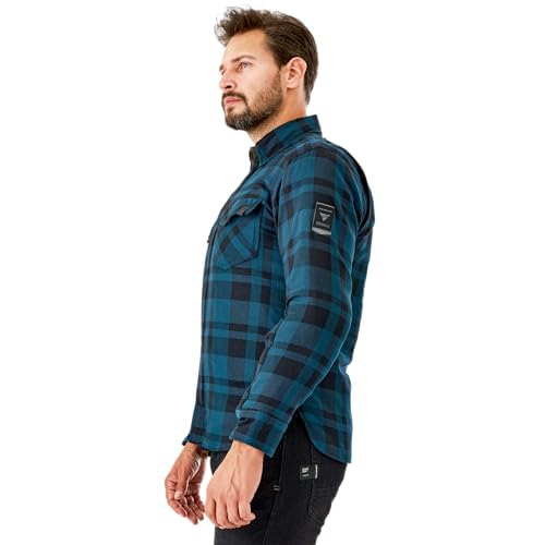 SHIMA RENEGADE MEN 2 Motorcycle Shirt for Men - Armored Plaid Biker Flannel Jacket with FiberQL - Aramid and Cooling layer, CE Back, Shoulder, Elbow Protectors, Zipper and Snap Closure (Blue, XXL) - Image 4