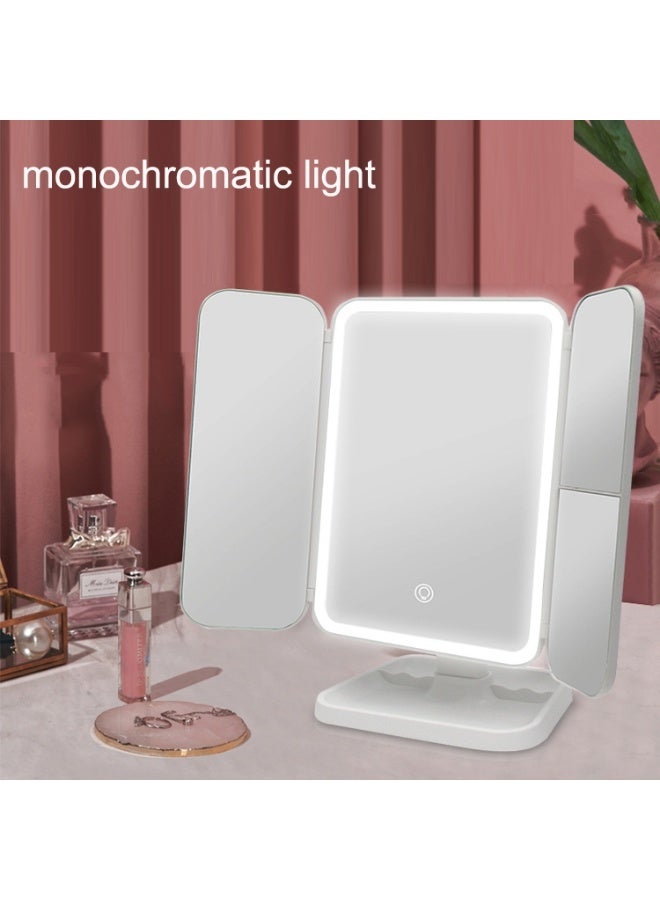ريبنيو مرآة مكياج ثلاثية الطي مزودة بإضاءة وتكبير 5X/3X/1X - مرآة زينة مزودة بـ 52 مصباح LED مع سطوع قابل للتعديل، وتحكم بشاشة تعمل باللمس، ودوران قابل للتعديل بزاوية 180 درجة - مرآة تجميل محمولة وقابلة للطي توضع على سطح الطاولة لتطبيق مكياج مثالي - Image 4