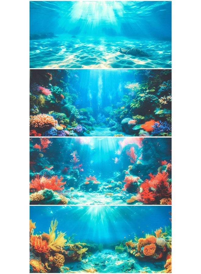 Mindsoft 4 Pack Aquarium Background Polyester 48 x 24 Inch Cloth Fish Tank Background Undersea Corals Sunshines Rock Aquatic Plants Wallpaper with Double-Sided Tape - Image 1