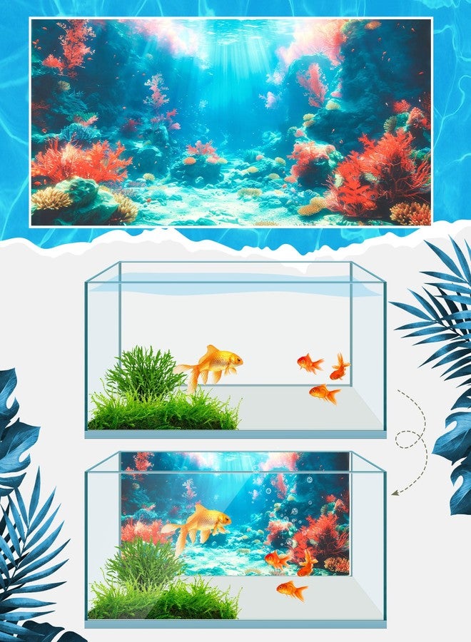 Mindsoft 4 Pack Aquarium Background Polyester 48 x 24 Inch Cloth Fish Tank Background Undersea Corals Sunshines Rock Aquatic Plants Wallpaper with Double-Sided Tape - Image 4