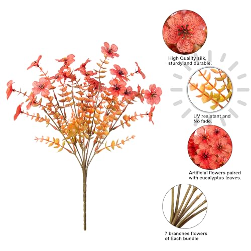 florisso Artificial Fall Flowers Fake Mums for Outdoor Autumn Decoration, 12 Bundles Faux Silk Orange Yellow Mums Daisy Look Real UV Resistant for Outside Home Porch Patio Planter - Image 4
