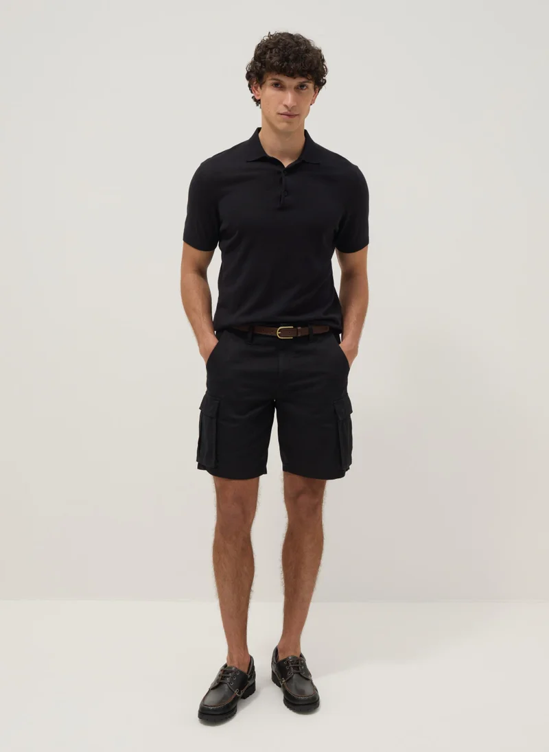 او في اس OVS Black Pure Cotton Cargo Shorts, Regular Fit