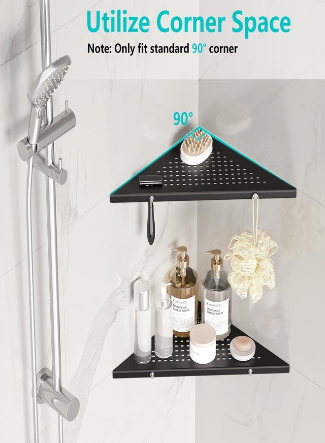 Qeke 10" Bathroom Corner Shelf, 2 Pack Recessed Shower Shelf Caddy, SUS304 Stainless Steel Shelf Wall Mount Triangular, No Drilling Matte Black - Image 3