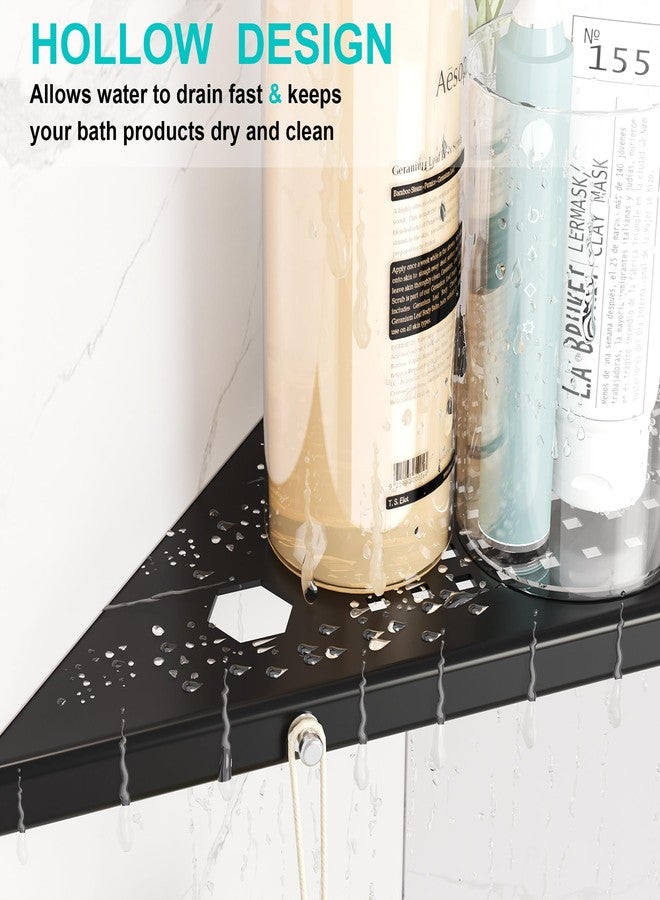 Qeke 10" Bathroom Corner Shelf, 2 Pack Recessed Shower Shelf Caddy, SUS304 Stainless Steel Shelf Wall Mount Triangular, No Drilling Matte Black - Image 4