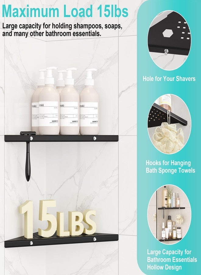 Qeke 10" Bathroom Corner Shelf, 2 Pack Recessed Shower Shelf Caddy, SUS304 Stainless Steel Shelf Wall Mount Triangular, No Drilling Matte Black - Image 5