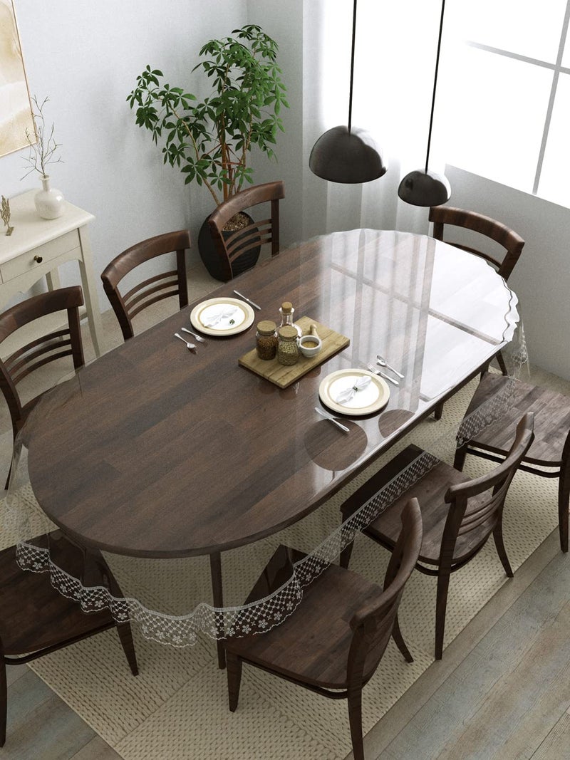 Clasiko غطاء طاولة طعام بيضاوي 8 مقاعد من كلاسيكو; 60x108 بوصة; مادة - PVC; مضاد للانزلاق; حواف فضية مزخرفة - Image 1