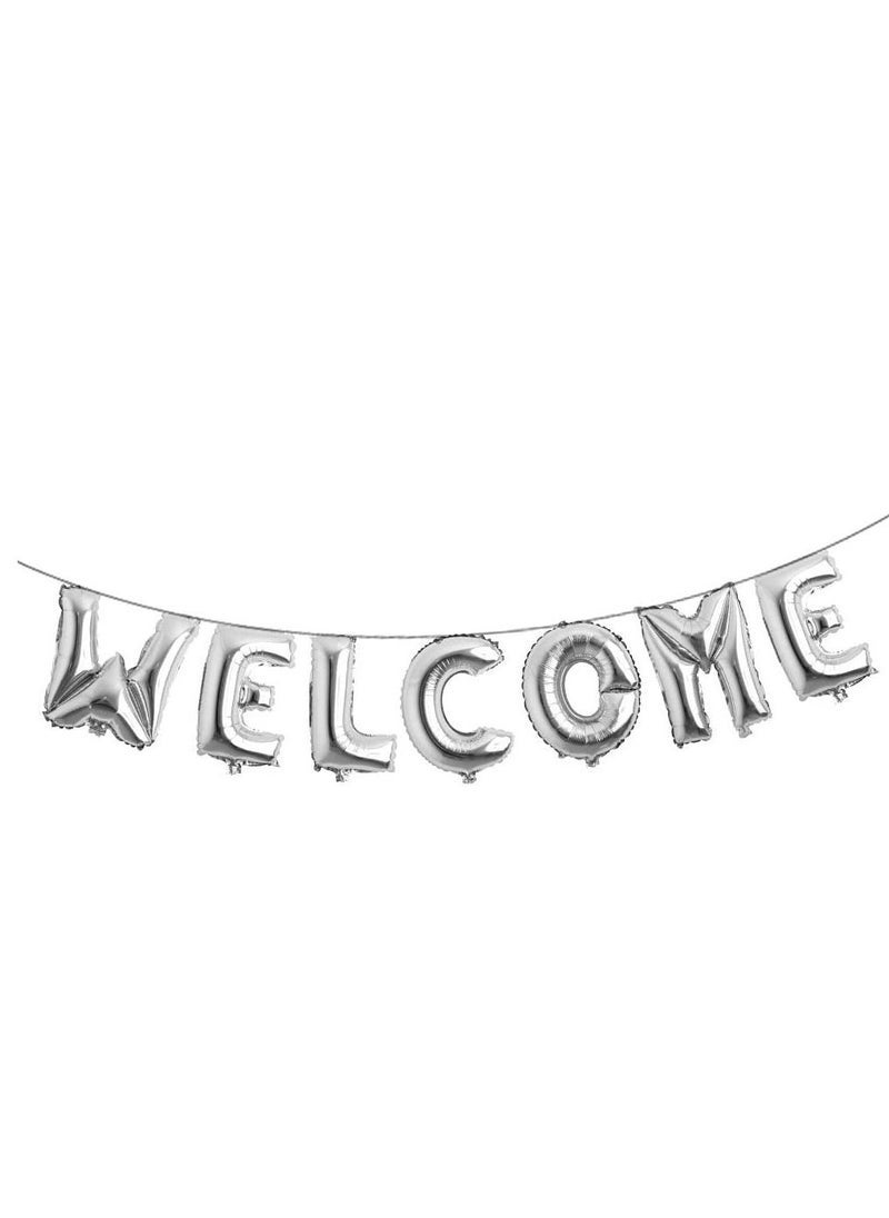 MARKQ Welcome Balloon Banner, 16 Inch Mylar Foil Letter Balloon Sign for Anniversary Celebration, Back to School Reunion and Home Family Party Decorations Supplies (Silver) - Image 1