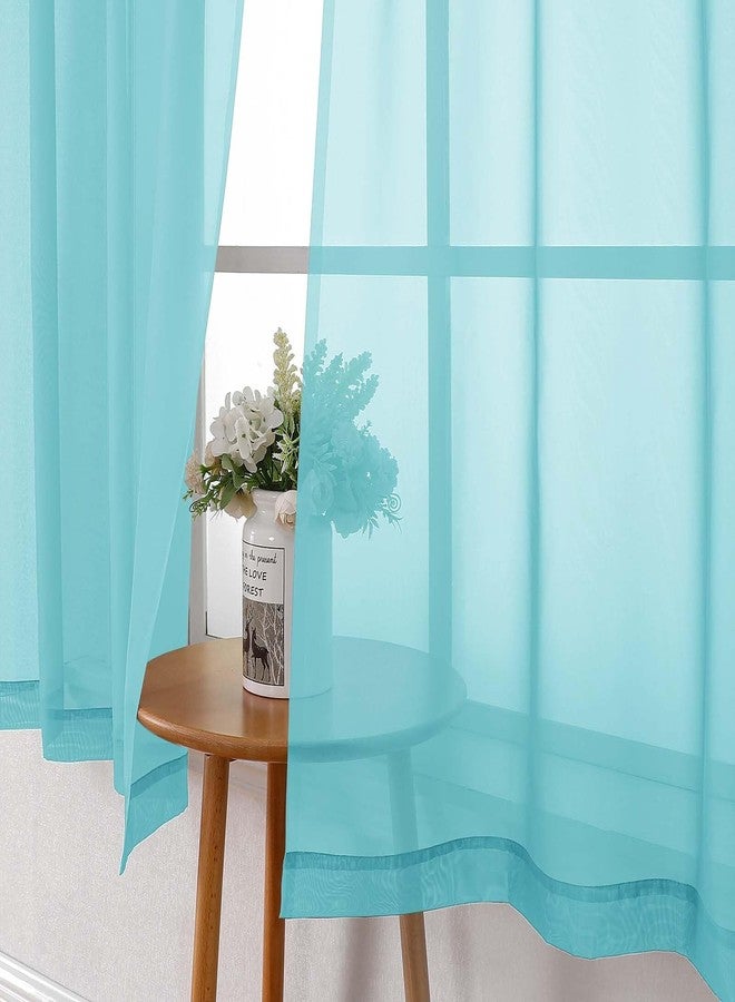 Lecloud Aqua Sheer Curtains for Bedroom 54 Inch Length 2 Pcs, Rod Pockets Solid Color Window Curtains for Living Room, Elegant Light Filtering Airy Voile Home Decor Drapes, Each Panel 42" W x 54" L - Image 2