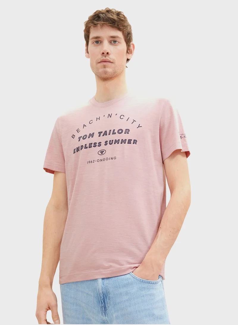 TOM TAILOR Text Print Crew Neck T-Shirt