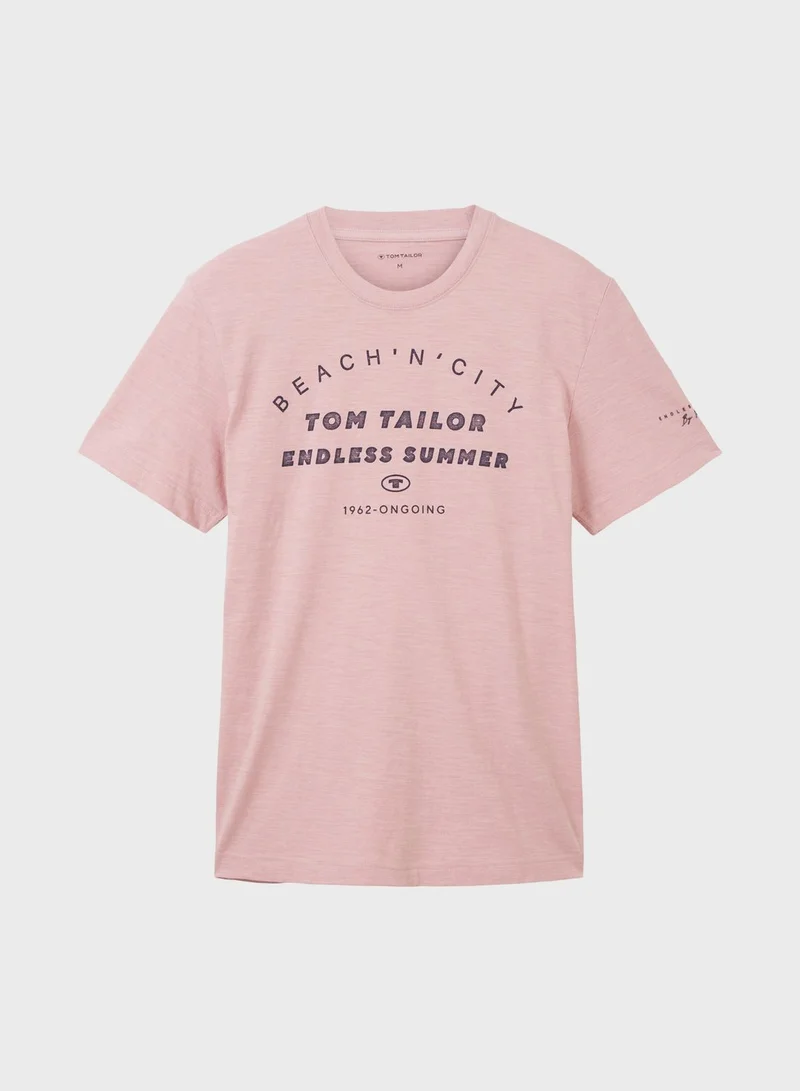 TOM TAILOR Text Print Crew Neck T-Shirt