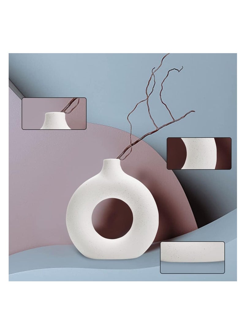 RATSAW 2 Modern Circle Ceramic Vases Off White for Nordic Minimalism Style Decor Wedding Dinner Table Party Living Room Office Bedroom  - Image 5