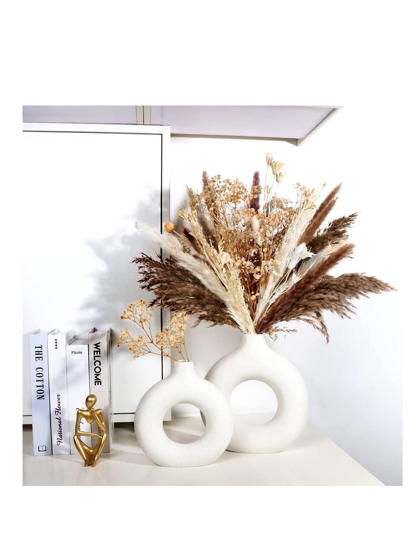 RATSAW 2 Modern Circle Ceramic Vases Off White for Nordic Minimalism Style Decor Wedding Dinner Table Party Living Room Office Bedroom  - Image 2