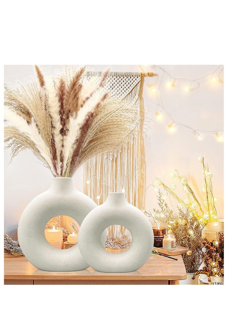 RATSAW 2 Modern Circle Ceramic Vases Off White for Nordic Minimalism Style Decor Wedding Dinner Table Party Living Room Office Bedroom  - Image 3