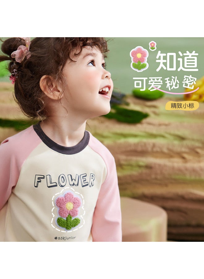 ASK JUNIOR Girls' Long Sleeve T-shirt Autumn New Arrival Fashion Color-blocking Casual Raglan Sleeve Kids' Base Layer T-shirt - Image 3