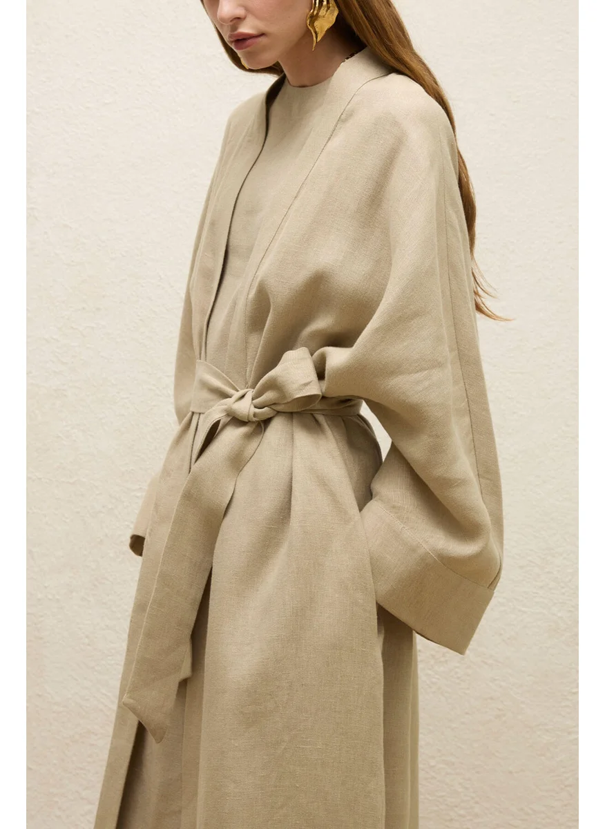 Manuka Linen Long Kimono Jacket Sand