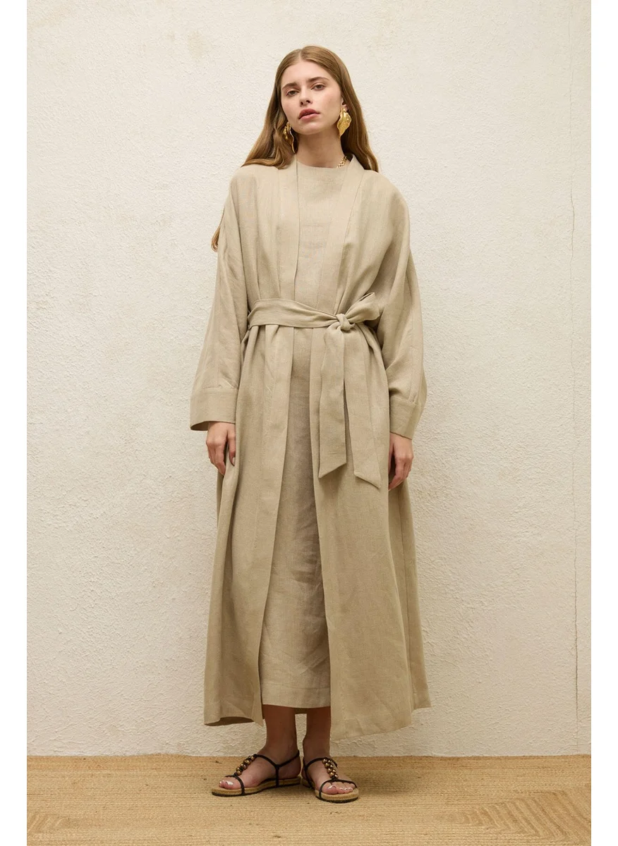 Manuka Linen Long Kimono Jacket Sand