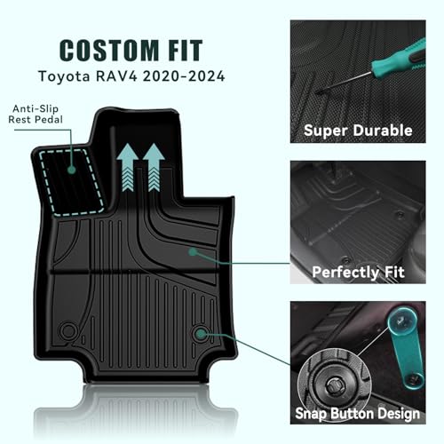 TTX LIGHTING Floor Mats and Cargo Liner for 2019-2024 2025 Toyota RAV4: All Weather Protected TPE Floor Mats Includes 1st 2nd and Cargo Mat (Include Hybrid) - Image 2