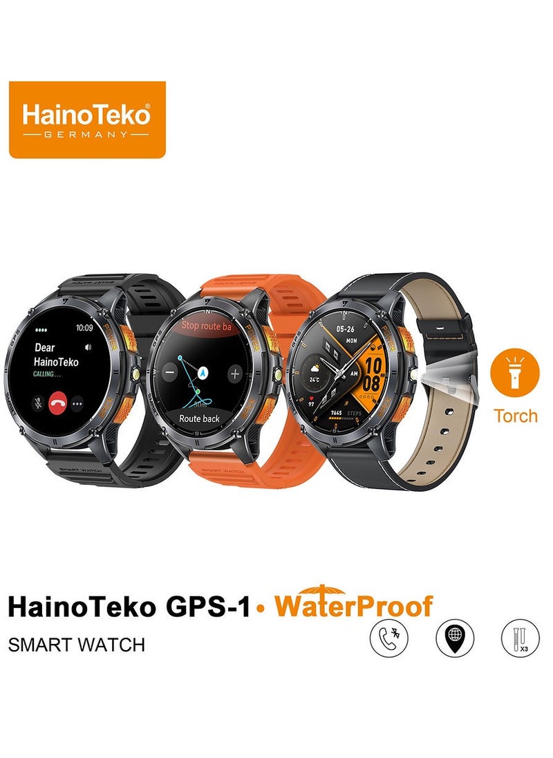 Haino Teko - HainoTeko GPS-1 Waterproof Smartwatch with AMOLED Display Built-in GPS 3 Pair Straps and Charging Cable Designed For Men - Image 1