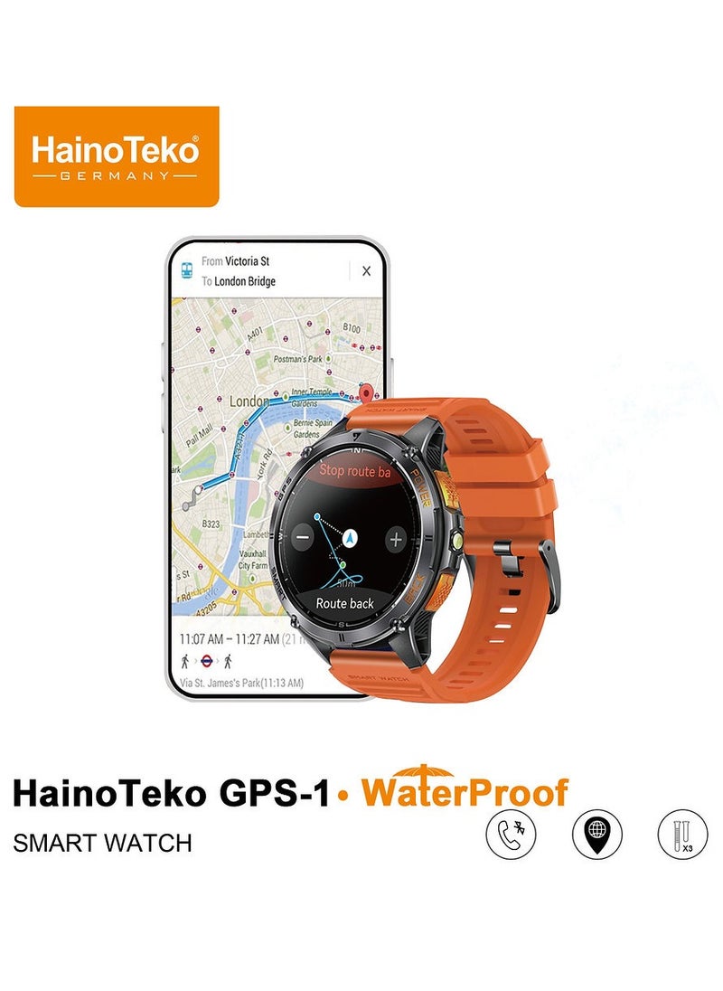 Haino Teko - HainoTeko GPS-1 Waterproof Smartwatch with AMOLED Display Built-in GPS 3 Pair Straps and Charging Cable Designed For Men - Image 1