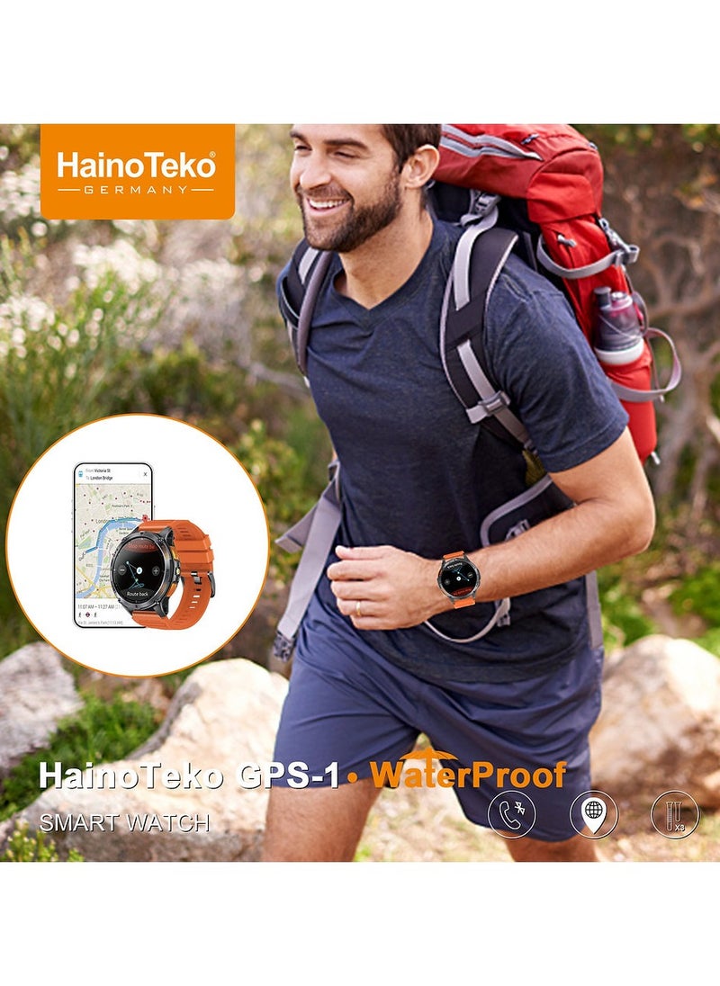 Haino Teko - HainoTeko GPS-1 Waterproof Smartwatch with AMOLED Display Built-in GPS 3 Pair Straps and Charging Cable Designed For Men - Image 1