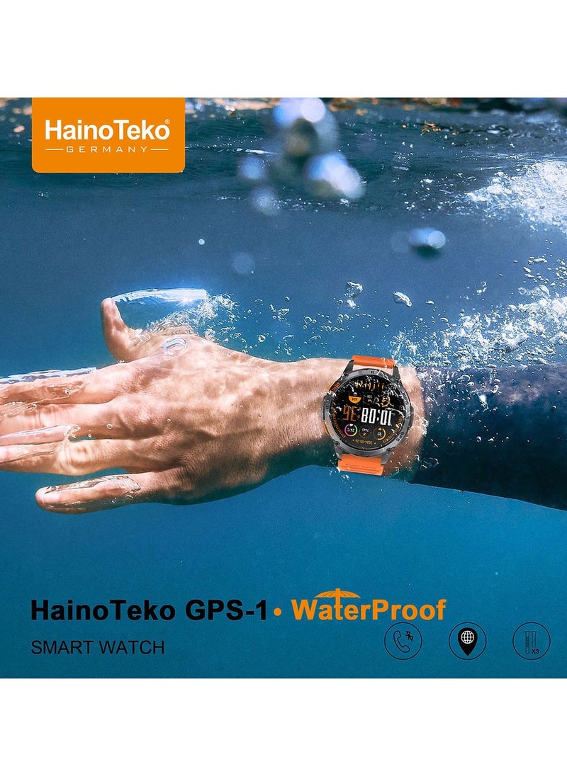 Haino Teko - HainoTeko GPS-1 Waterproof Smartwatch with AMOLED Display Built-in GPS 3 Pair Straps and Charging Cable Designed For Men - Image 1