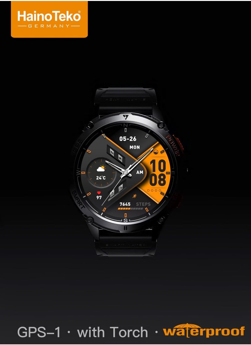 Haino Teko - HainoTeko GPS-1 Waterproof Smartwatch with AMOLED Display Built-in GPS 3 Pair Straps and Charging Cable Designed For Men - Image 1
