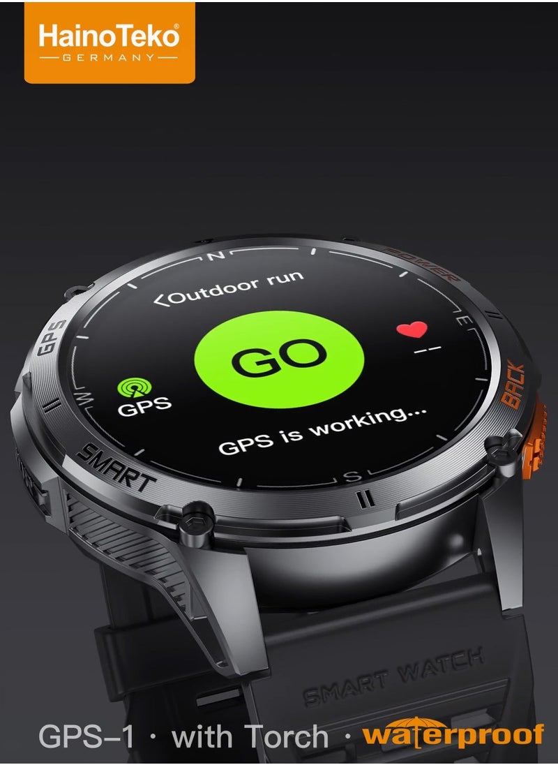 Haino Teko - HainoTeko GPS-1 Waterproof Smartwatch with AMOLED Display Built-in GPS 3 Pair Straps and Charging Cable Designed For Men - Image 1