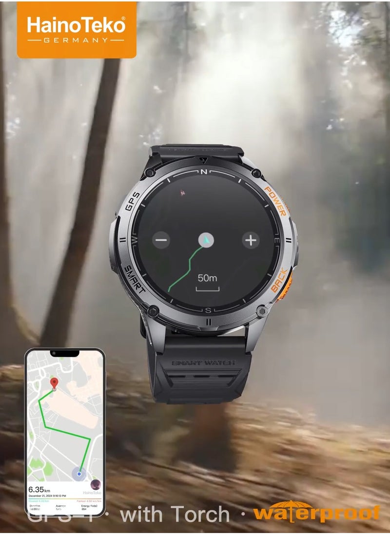 Haino Teko - HainoTeko GPS-1 Waterproof Smartwatch with AMOLED Display Built-in GPS 3 Pair Straps and Charging Cable Designed For Men - Image 1