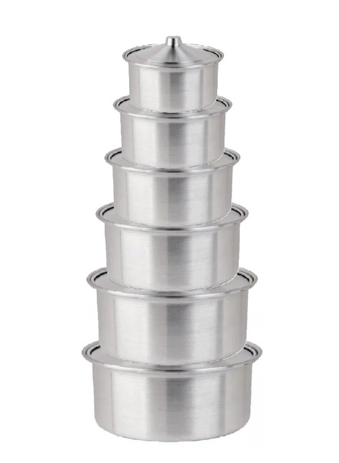 Elegant Home Set of 6 aluminum pots, Pakistani made, sizes 14/16/18/20/22/24 cm  - Image 1