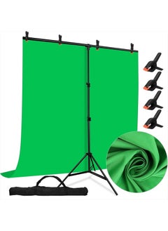 Green Screen Backdrop with Stand Kit, 5.2 X 6.5 FT Chromakey GreenScreen Photography Background with Adjustable T-Shaped Stand & 4 Clamps for Photoshoot Video Streaming Gaming Zoom Online Meeting