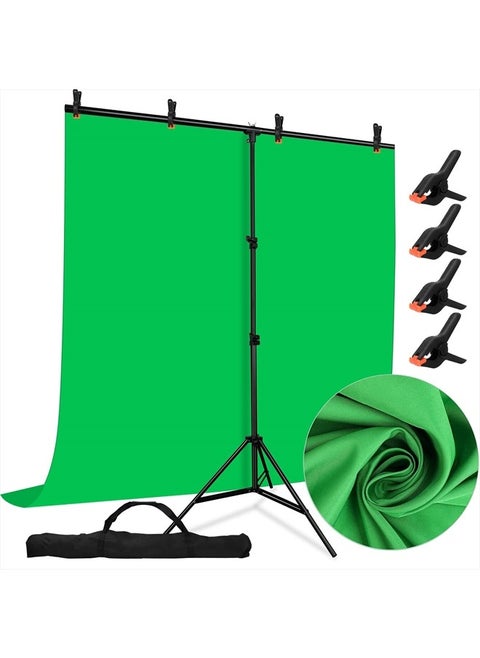 Green Screen Backdrop with Stand Kit, 5.2 X 6.5 FT Chromakey GreenScreen Photography Background with Adjustable T-Shaped Stand & 4 Clamps for Photoshoot Video Streaming Gaming Zoom Online Meeting