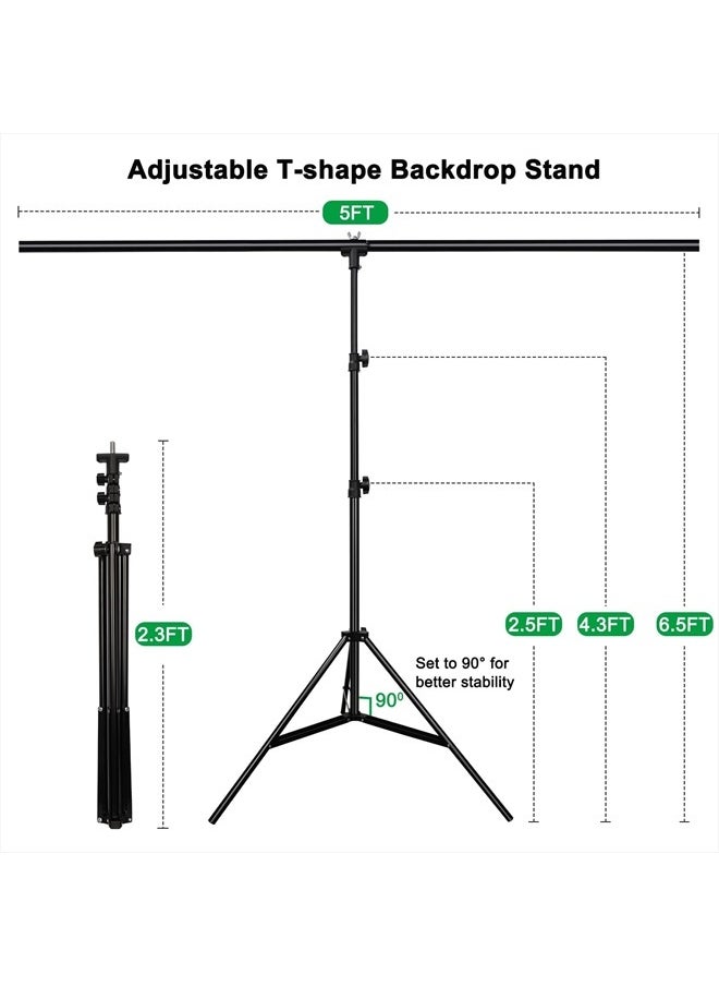 Aimosen - Green Screen Backdrop with Stand Kit, 5.2 X 6.5 FT Chromakey GreenScreen Photography Background with Adjustable T-Shaped Stand & 4 Clamps for Photoshoot Video Streaming Gaming Zoom Online Meeting - Image 1