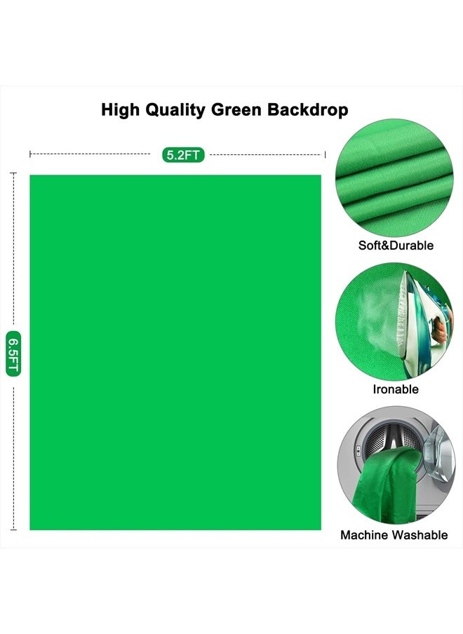 Aimosen - Green Screen Backdrop with Stand Kit, 5.2 X 6.5 FT Chromakey GreenScreen Photography Background with Adjustable T-Shaped Stand & 4 Clamps for Photoshoot Video Streaming Gaming Zoom Online Meeting - Image 1