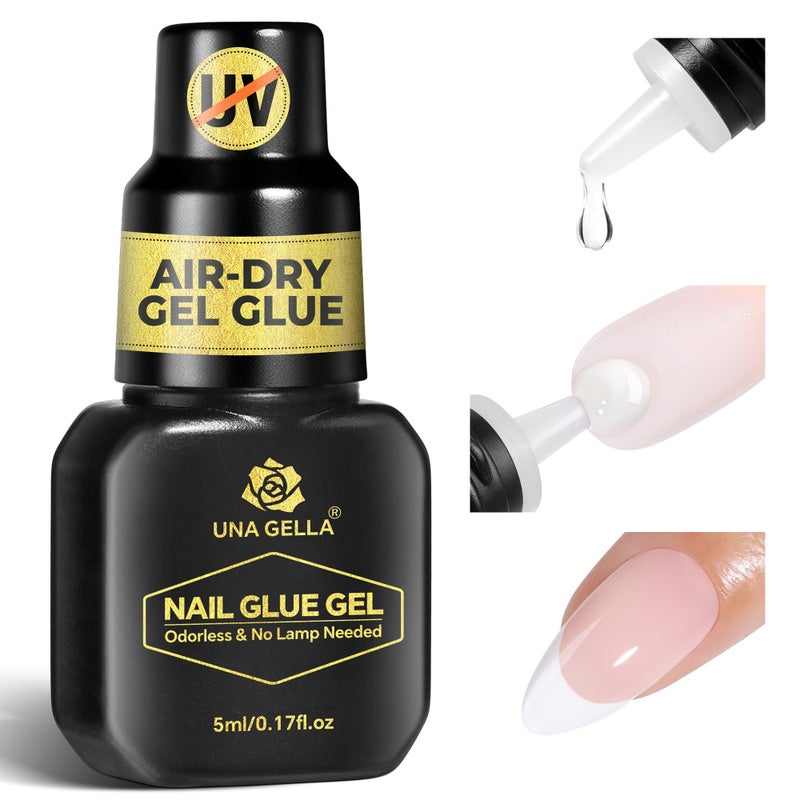 UNA GELLA 5ml Super Strong Gel Nail Glue for Press Ons: No U V Lamp Needed Glue Gel, Travel-Size Nail Adhesive for Press on Nails, Nail Tips&Acrylic Nails-Quick Dry, No Smell, Long-Lasting - Image 1