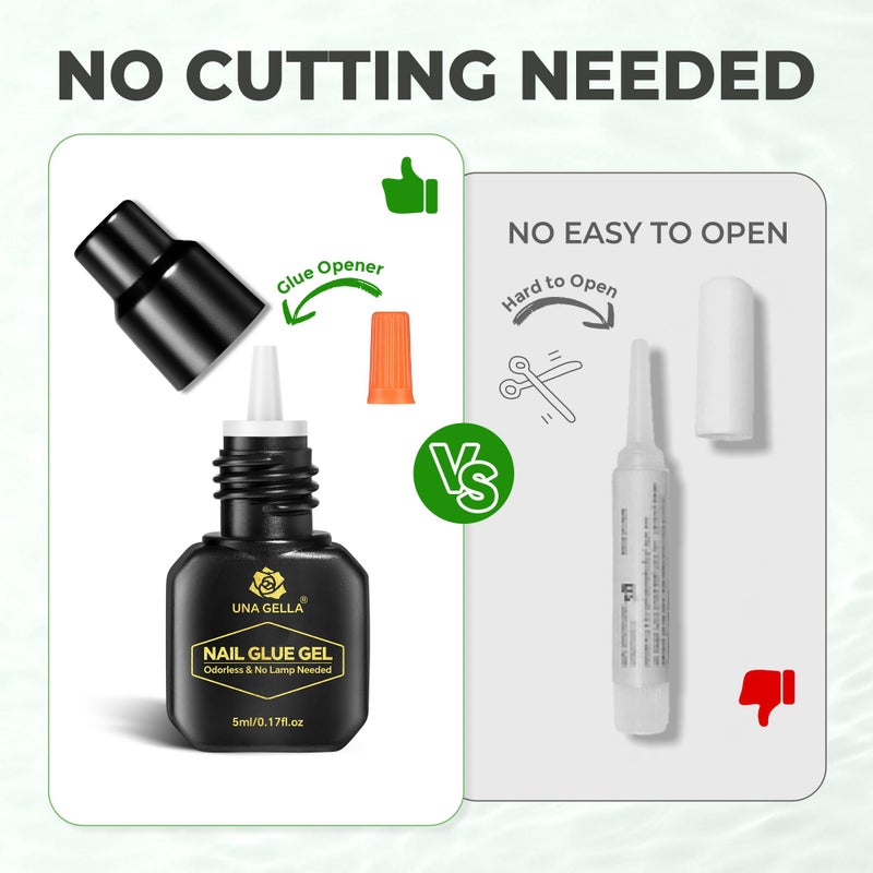 UNA GELLA 5ml Super Strong Gel Nail Glue for Press Ons: No U V Lamp Needed Glue Gel, Travel-Size Nail Adhesive for Press on Nails, Nail Tips&Acrylic Nails-Quick Dry, No Smell, Long-Lasting - Image 4
