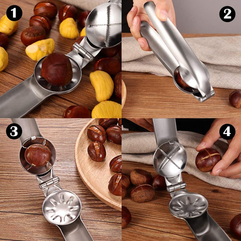 Artcome Nut Cracker Chestnut Clip Walnut Almonds Hazelnuts Pliers Metal Nut Opener Plier Multifunctional Chestnut Opener with 2 Picks - Image 2