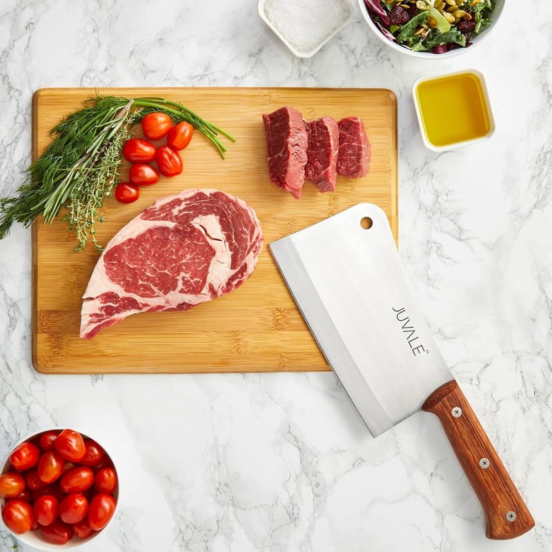 Juvale Meat Cleaver - 8-Inch Stainless Steel Blade, Wood Handle - Heavy-Duty Butcher Knife & Bone Cleaver for Beef Brisket, Meat Cutting & Chopping - Chopping Knife - Image 3