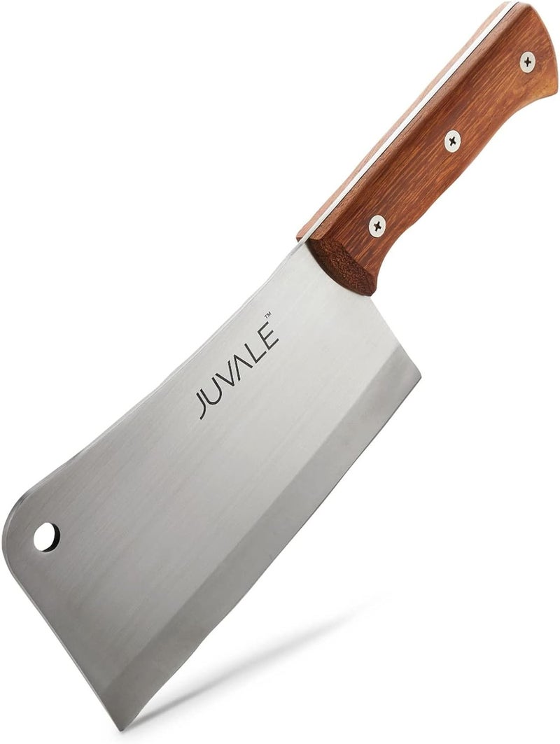 Juvale Meat Cleaver - 8-Inch Stainless Steel Blade, Wood Handle - Heavy-Duty Butcher Knife & Bone Cleaver for Beef Brisket, Meat Cutting & Chopping - Chopping Knife - Image 1