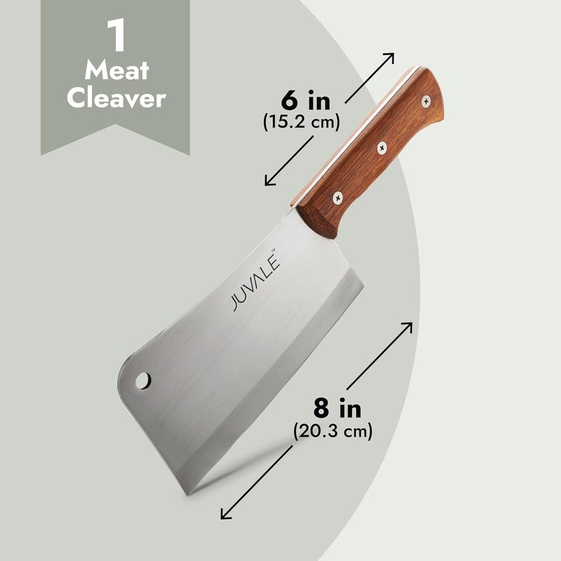 Juvale Meat Cleaver - 8-Inch Stainless Steel Blade, Wood Handle - Heavy-Duty Butcher Knife & Bone Cleaver for Beef Brisket, Meat Cutting & Chopping - Chopping Knife - Image 5