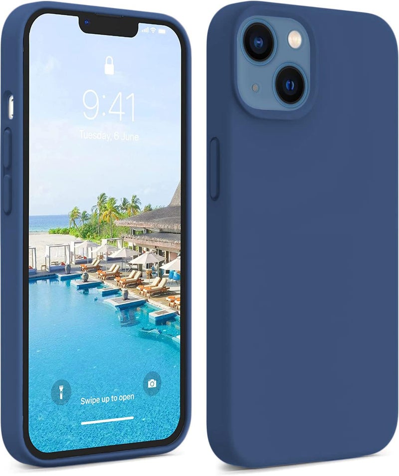 Elzzi® Compatible with iPhone 13 Case, Liquid Silicone Case, Full Body Protective Cover, Shockproof, Slim Phone Case, Anti-Scratch Soft Microfiber Lining, (6.1 inch Blue) - Image 1